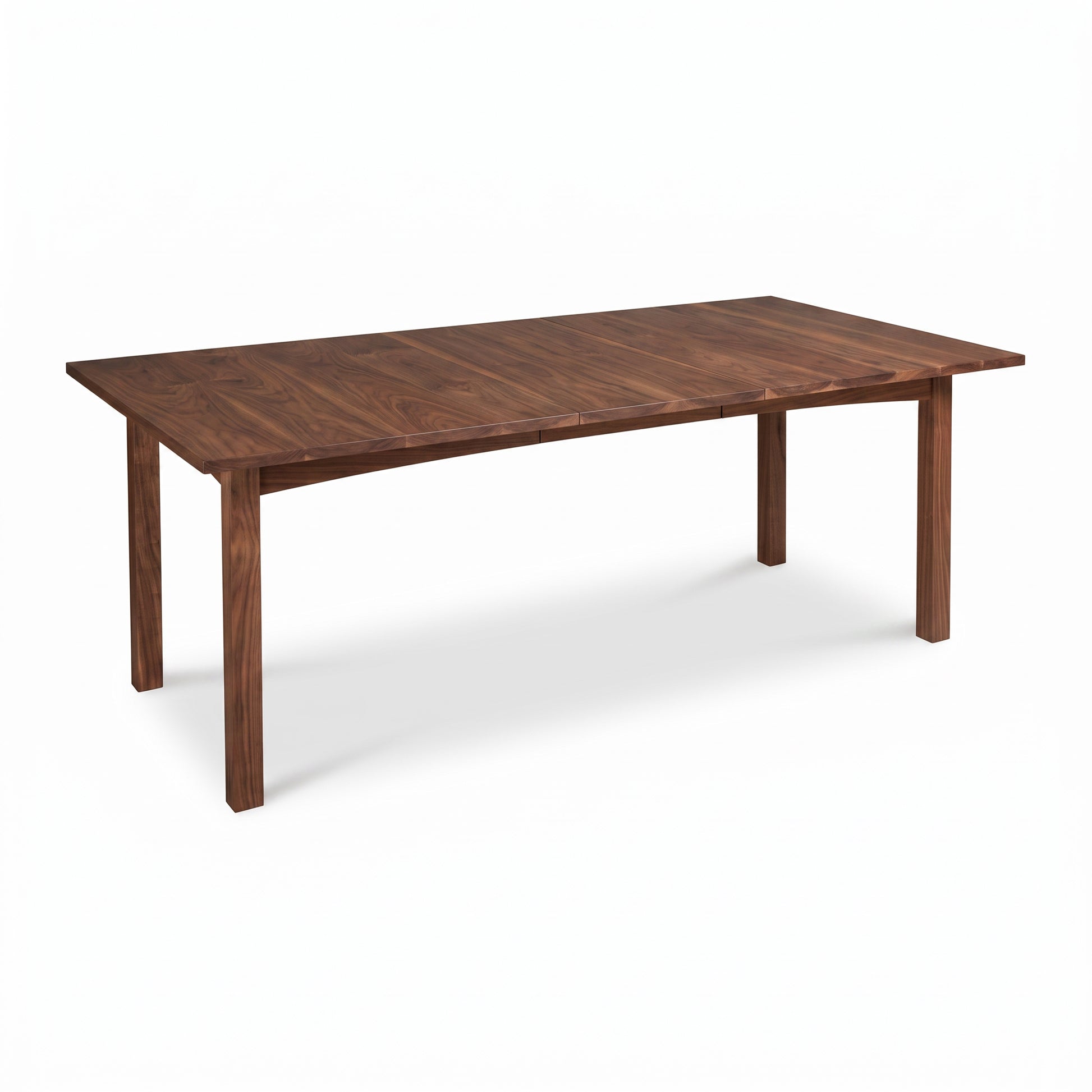 Burlington Shaker Extension Dining Table in solid wood with dark brown finish and four legs by Vermont Furniture Designs, American made.