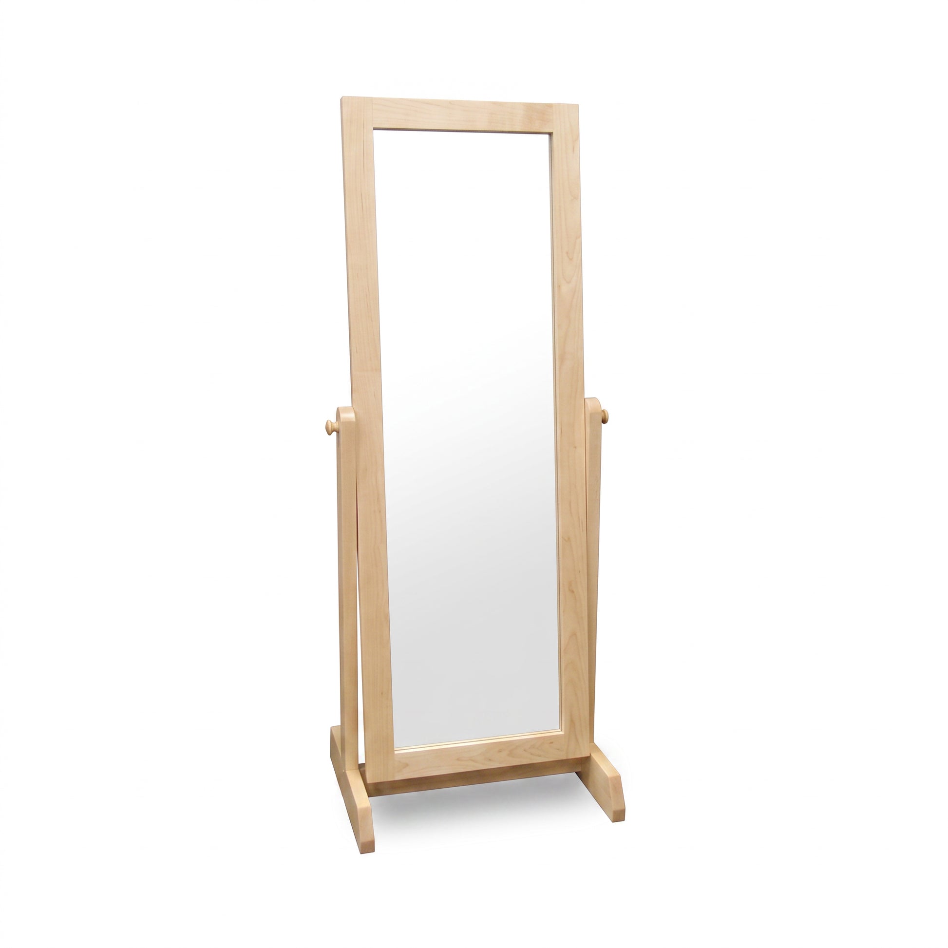 Burlington Shaker Floor Mirror by Vermont Furniture Designs featuring a light solid wood frame, sturdy legs, and classic side knobs.