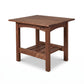 Burlington Shaker Lamp Table by Vermont Furniture Designs, crafted in solid wood with arched support, slatted shelf, and classic handmade detailing.
