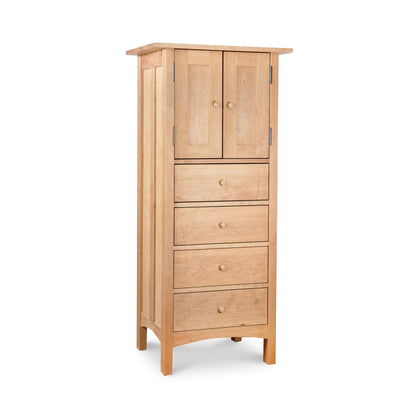 Burlington Shaker Tall Storage Chest with 2 doors, 4 drawers, and round knobs, crafted by Vermont Furniture Designs.