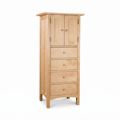 Burlington Shaker Tall Storage Chest by Vermont Furniture Designs in solid wood with four drawers and a two-door cabinet. American made.