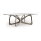 Butterfly Glass Top Dining Table by Copeland Furniture with a sculptural light gray hardwood base, highlighting elegant American craftsmanship.
