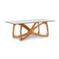 Copeland Furniture Butterfly Glass Top Dining Table with sculptural solid hardwood base, handcrafted in Vermont, American made, modern and elegant design.