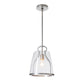 Caliper Pendant by Hubbardton Forge showcasing a sleek industrial metal structure with a clear glass shade highlighting a singular bulb.