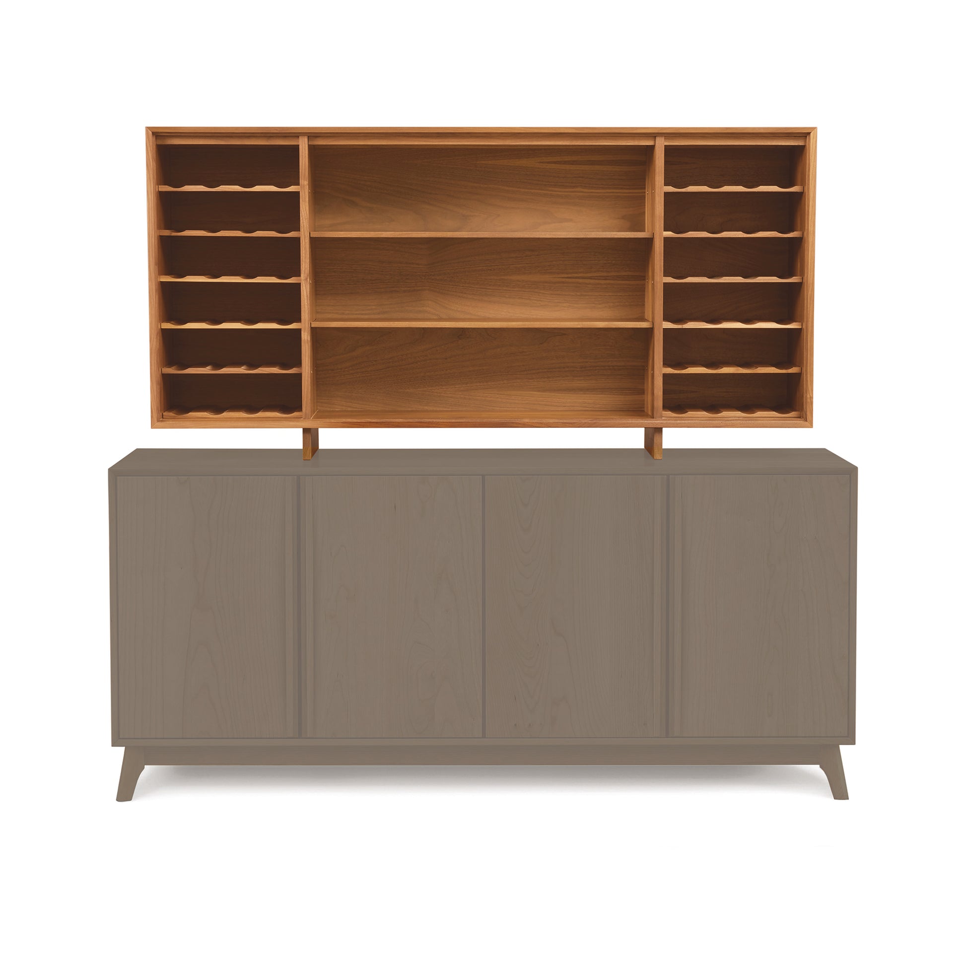 Copeland Furniture Catalina 30" Buffet Hutch in light brown wood with shelves, cabinets, and wine rack.