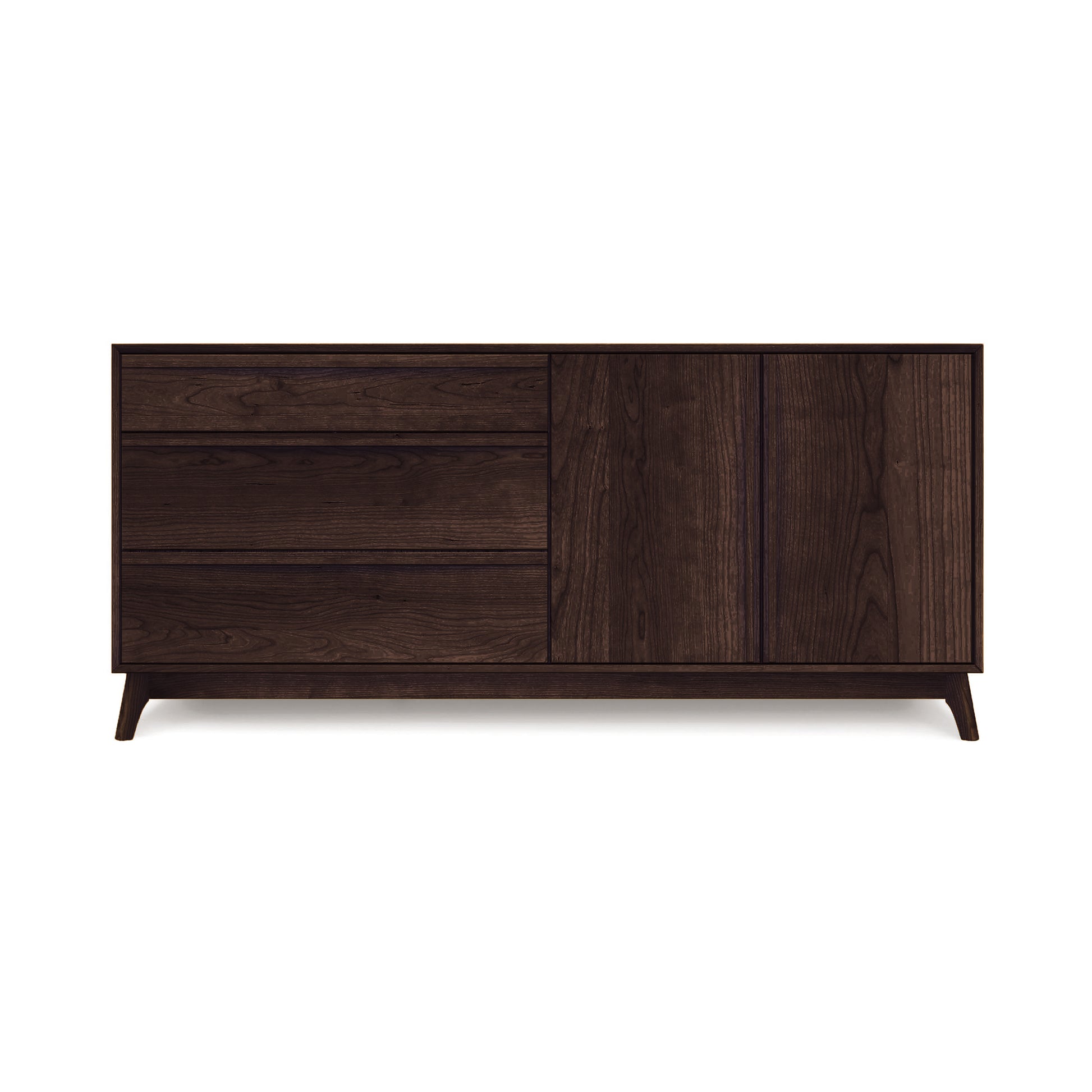 Catalina Dresser by Copeland Furniture in dark solid wood, featuring a mid-century modern design with 3 drawers and a 2-door cabinet for bedroom storage.