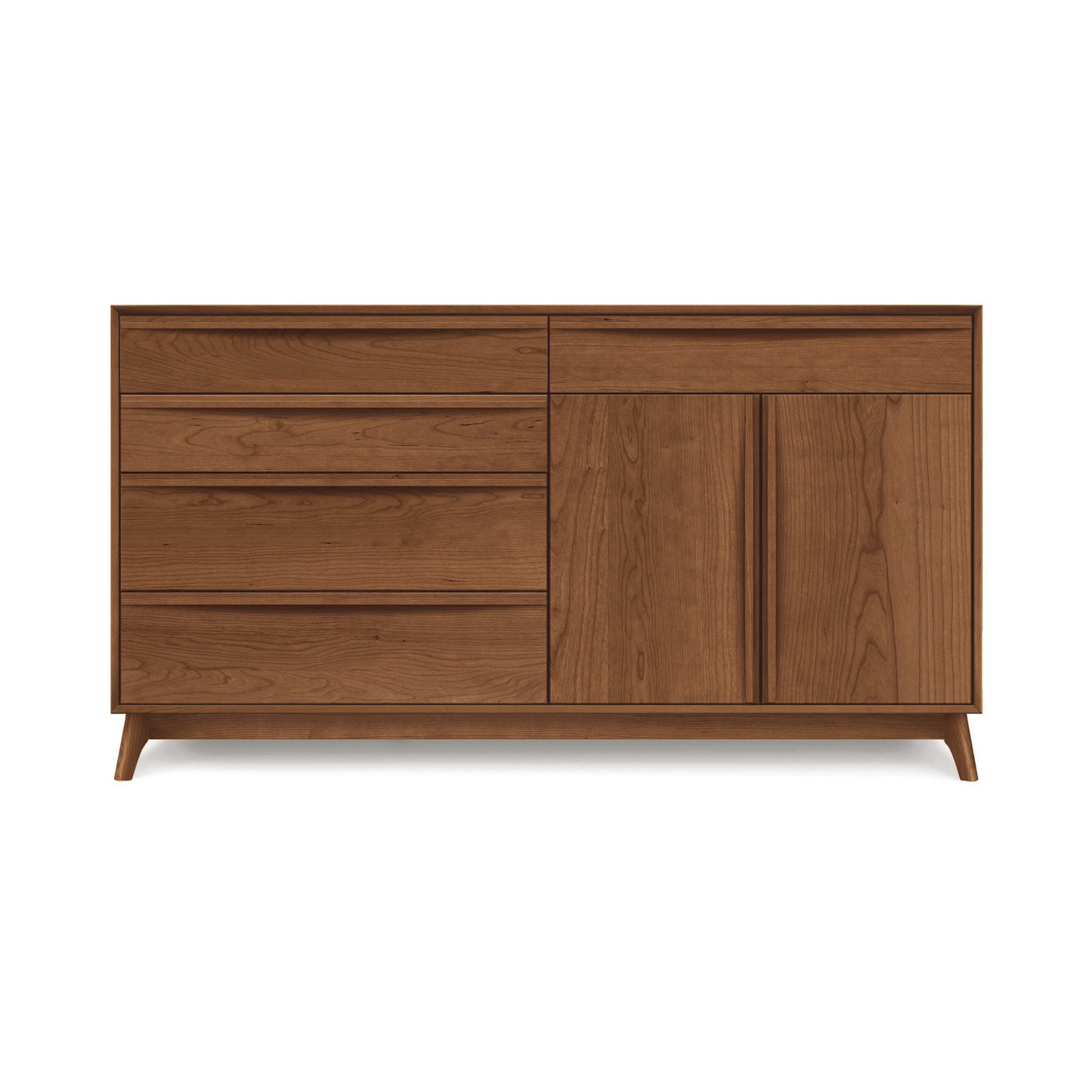 Catalina dresser by Copeland Furniture showcasing mid-century modern design with five drawers, two doors, and a sleek minimalist finish.