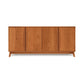 Catalina 4-Door Buffet by Copeland Furniture, showcasing sleek solid wood design with four doors and angled legs, perfect for elegant dining room storage.