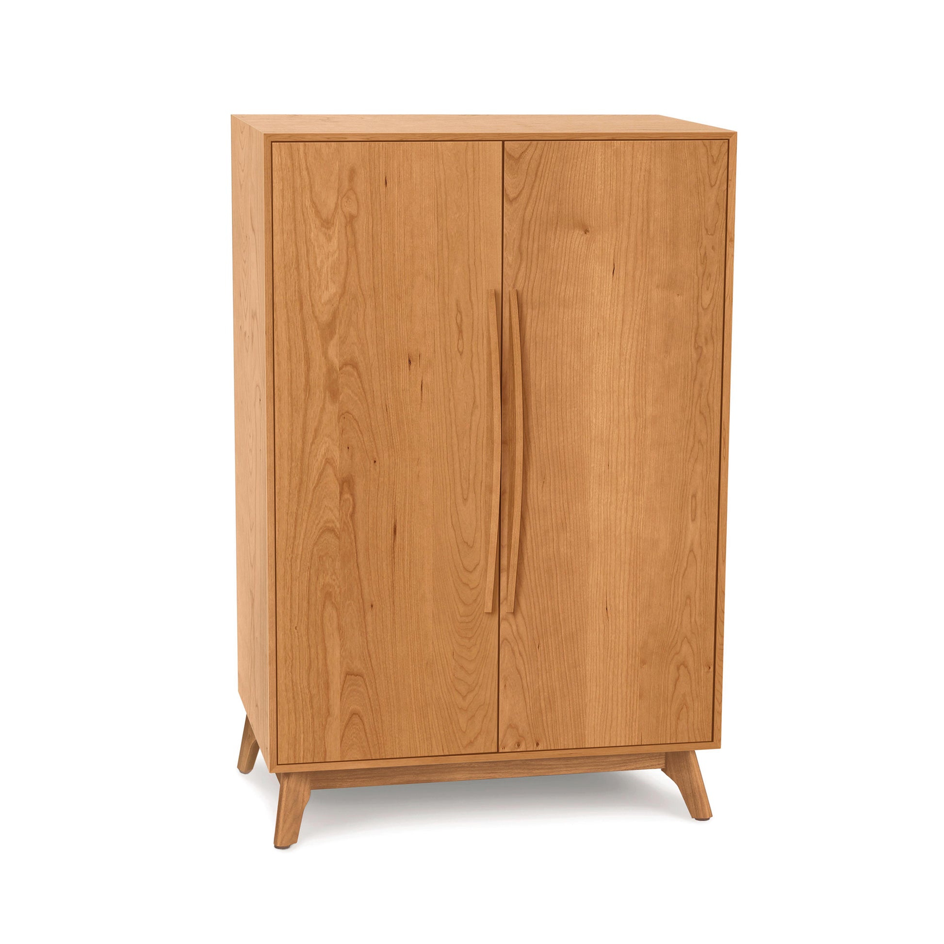 Catalina Bar Cabinet by Copeland Furniture with two doors, wine storage, and angled legs, crafted in America from high quality wood.