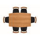 Catalina solid-top dining table with four black cushioned chairs, handcrafted from sustainable hardwoods, viewed from above.