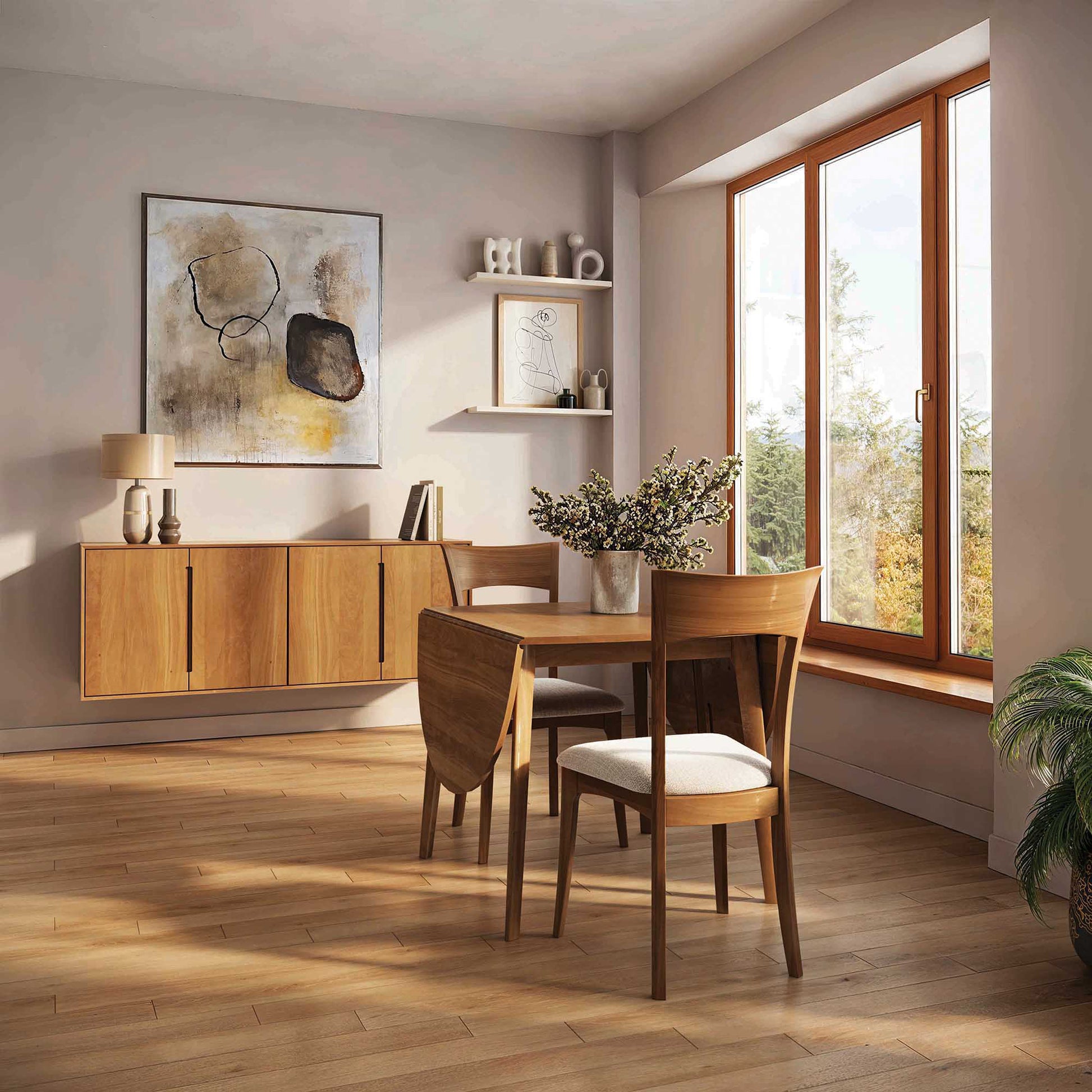 Copeland Furniture Catalina Drop-Leaf Dining Table showcased in a dining area, highlighting fine craftsmanship and made-in-USA quality.