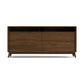 Catalina Media Console by Copeland Furniture with solid hardwood, closed cabinets, open shelf, and angled legs in a modern design.
