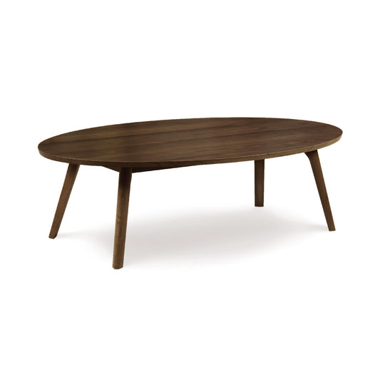 Catalina Oval Coffee Table by Copeland Furniture in dark brown sustainable hardwood, featuring elegant mid-century modern design.