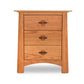 Cherry Moon 3-Drawer Nightstand by Maple Corner Woodworks with sustainably harvested hardwood, featuring three drawers, round handles, light wood finish, and elegantly curved base.