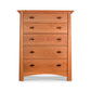 Cherry Moon 5-Drawer Chest by Maple Corner Woodworks in natural finish, featuring Vermont craftsmanship and metal handles, American made quality.