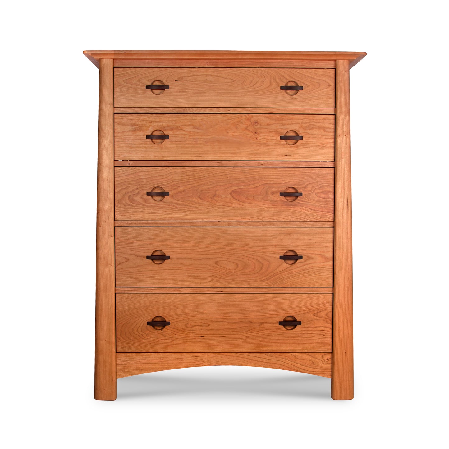 Cherry Moon 5-Drawer Chest by Maple Corner Woodworks in natural finish, featuring Vermont craftsmanship and metal handles, American made quality.