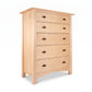 Maple Corner Woodworks Cherry Moon 5-Drawer Chest in maple wood with natural walnut handles and natural finish, showcasing handcrafted American quality.