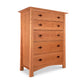 Cherry Moon 5-Drawer Chest by Maple Corner Woodworks with dark handles and four legs, showcasing Vermont craftsmanship in solid cherry wood.