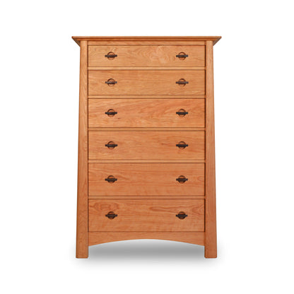 Cherry Moon 6-Drawer Chest by Maple Corner Woodworks crafted from eco-friendly hardwoods with sleek metal handles, showcasing exceptional craftsmanship.