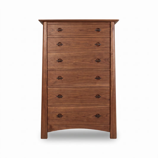 Cherry Moon 6-Drawer Chest by Maple Corner Woodworks in eco-friendly hardwood with walnut handles, crafted in the USA.