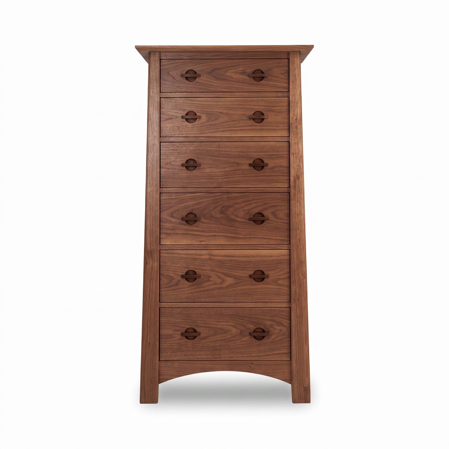 Cherry Moon Lingerie Chest by Maple Corner Woodworks, tall solid wood, handmade, 7-drawer design with round cut-out pulls and modern clean lines.