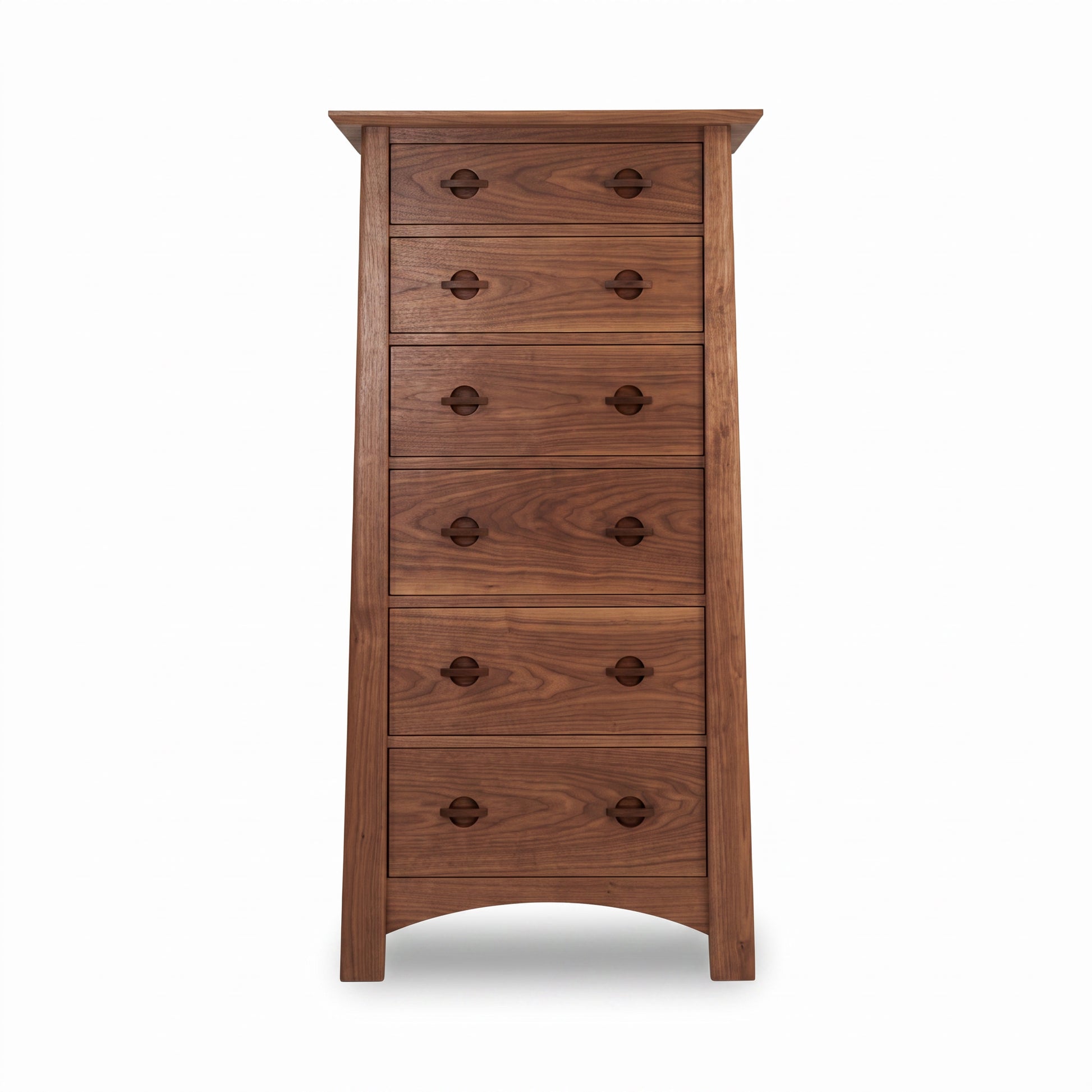 Cherry Moon Lingerie Chest by Maple Corner Woodworks, tall solid wood, handmade, 7-drawer design with round cut-out pulls and modern clean lines.