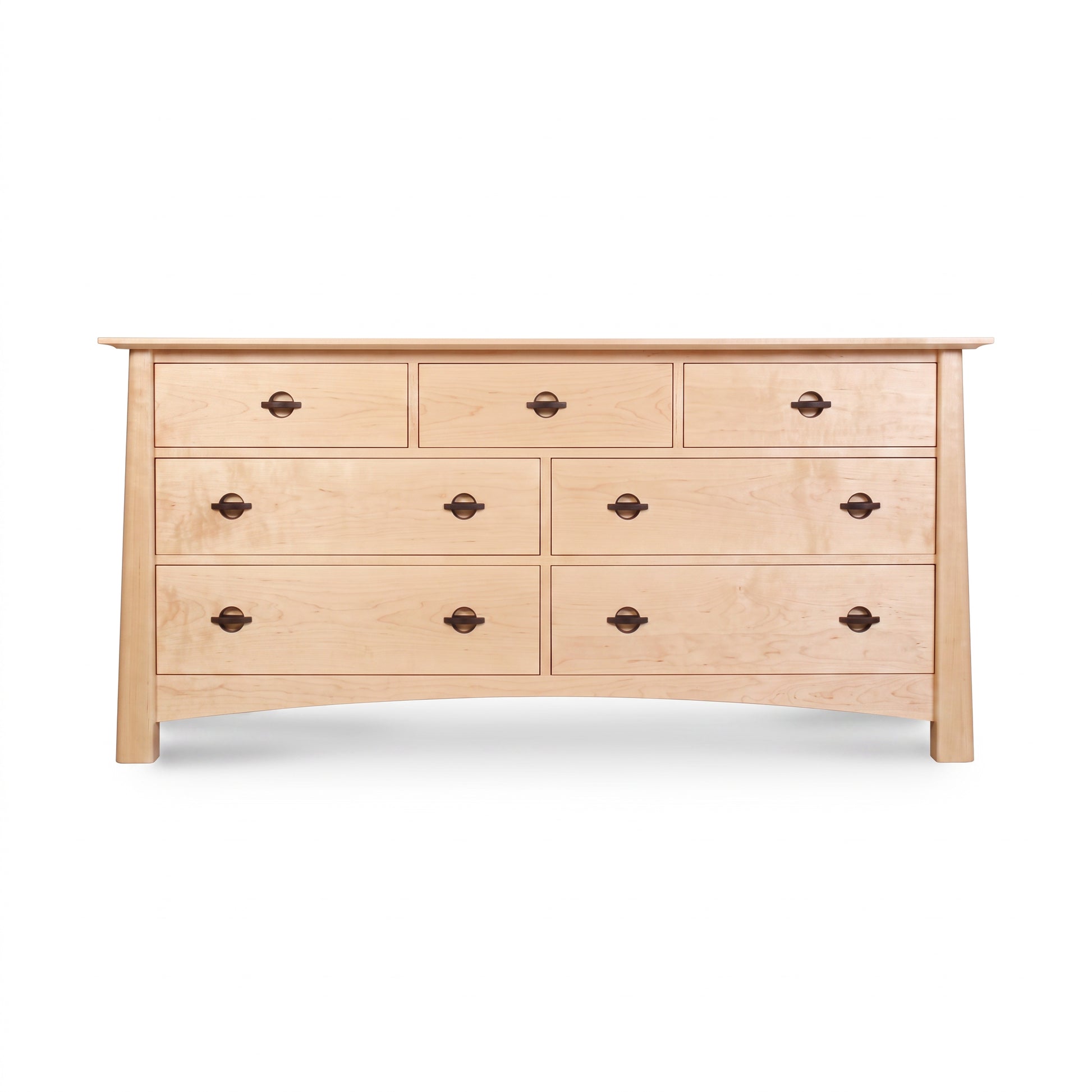 Cherry Moon 7-Drawer Dresser by Maple Corner Woodworks, handmade in Vermont from eco-friendly light cherry wood with contrasting dark handles.