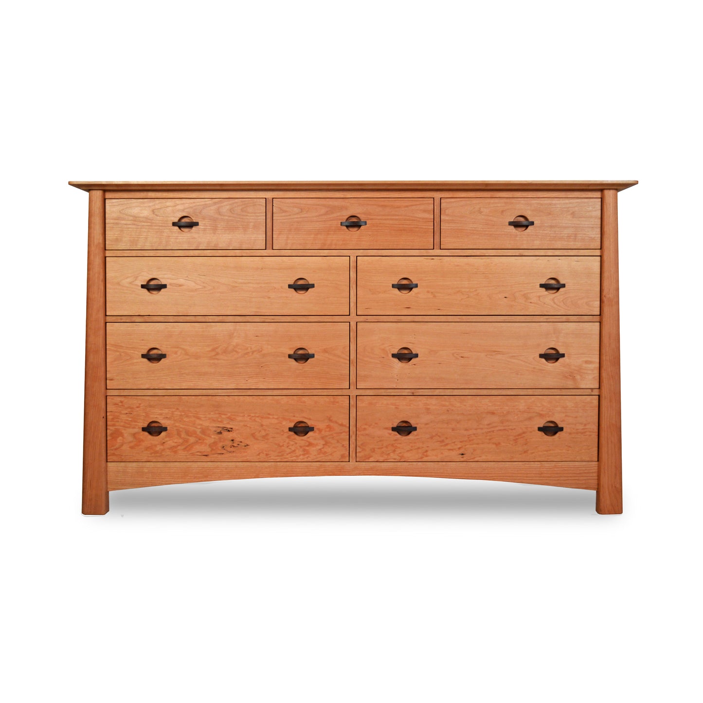 Cherry Moon 9-Drawer Dresser by Maple Corner Woodworks, eco-friendly design with three small top drawers and six spacious lower drawers, featuring sleek metal handles.