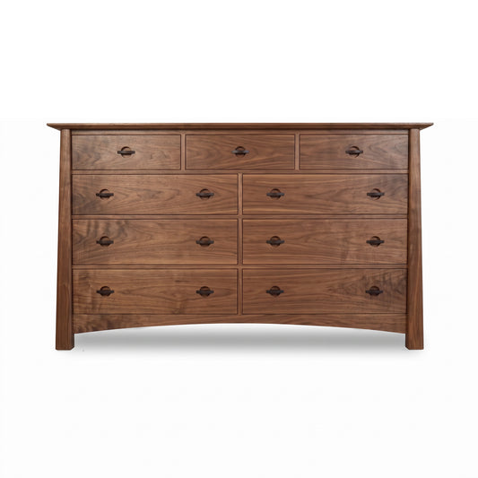 Cherry Moon 9-Drawer Dresser by Maple Corner Woodworks, handcrafted in Vermont with natural walnut wood, and an eco-friendly finish for a luxurious and sustainable bedroom centerpiece.