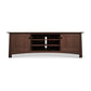 Cherry Moon 80" TV-Media Console showcasing broad wooden construction with dual side cabinet doors and two central open shelves, perfect for media storage and part of the Cherry Moon Furniture Collection.