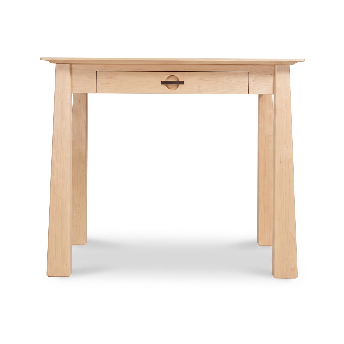Cherry Moon Writing Desk by Maple Corner Woodworks, handcrafted in Vermont with light wood, angled legs, and a center drawer.