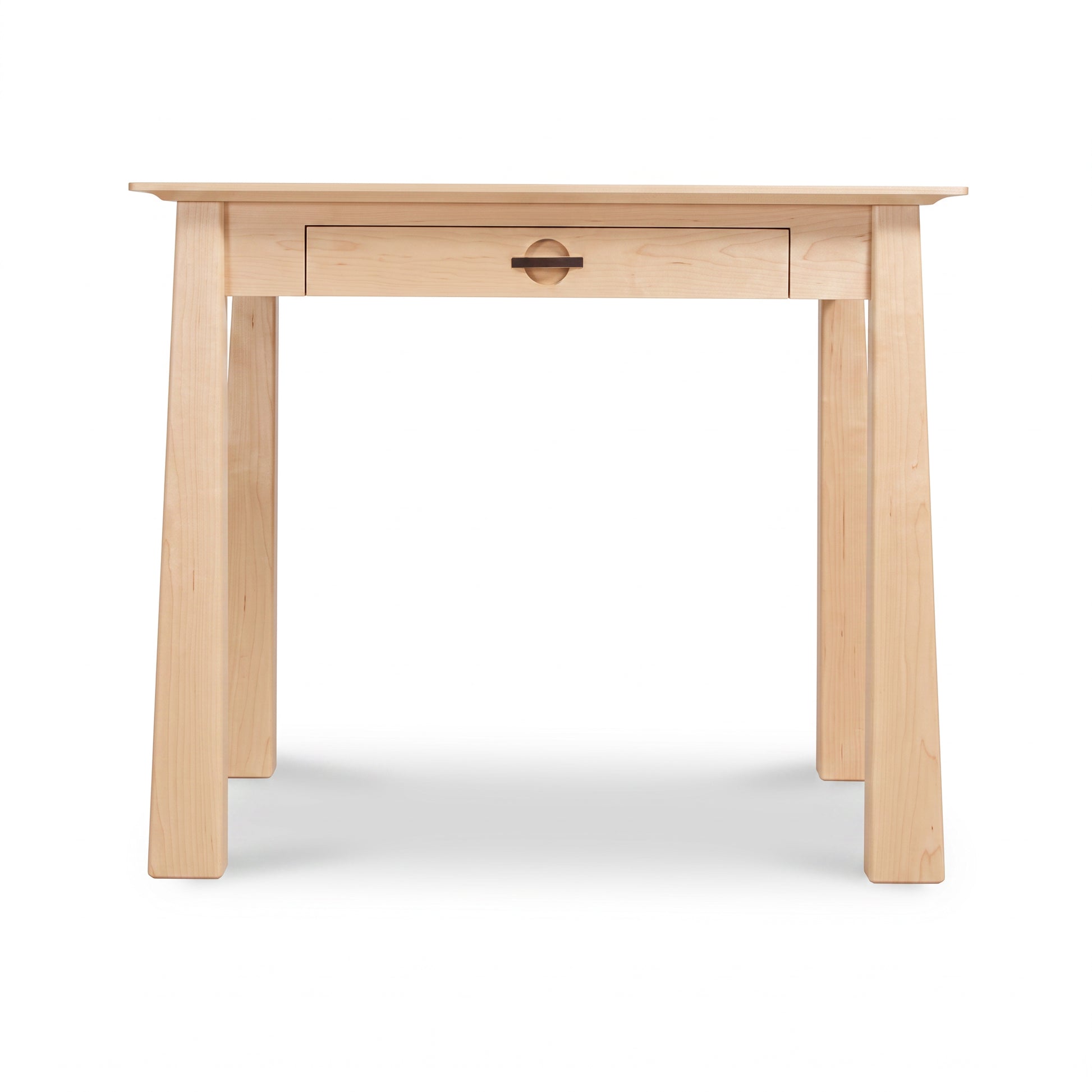 Cherry Moon Writing Desk by Maple Corner Woodworks, handcrafted in Vermont with light wood, angled legs, and a center drawer.