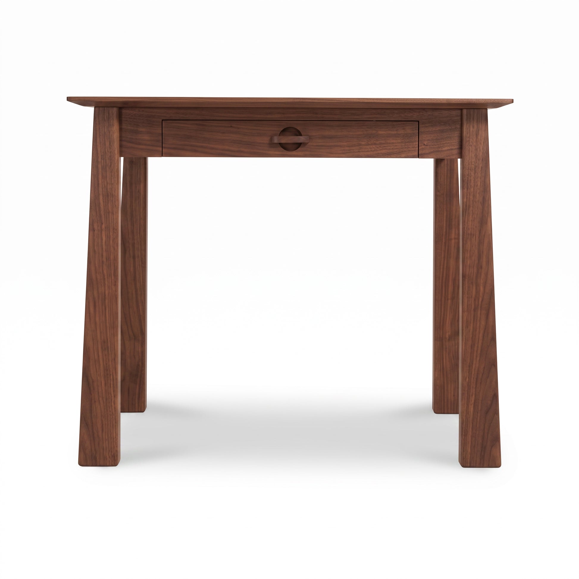 Maple Corner Woodworks Cherry Moon Writing Desk features a cherry finish, single drawer, and round handle, handcrafted in America.