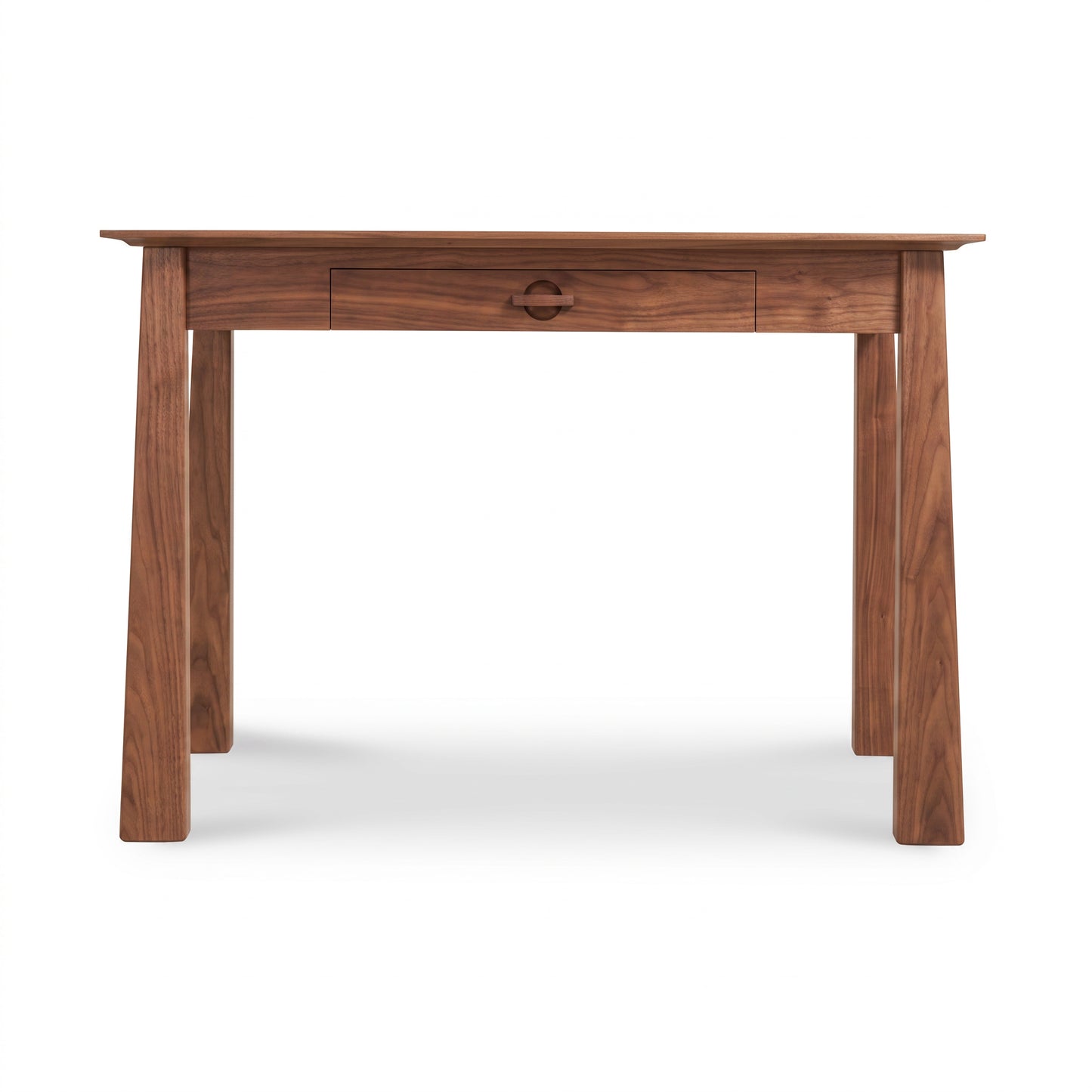 Cherry Moon Writing Desk by Maple Corner Woodworks with angled legs and single drawer, handcrafted in Vermont from solid walnut wood.