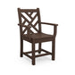 American made brown wooden armchair with slatted seat, Chippendale style, expertly crafted for lasting outdoor comfort and elegance.