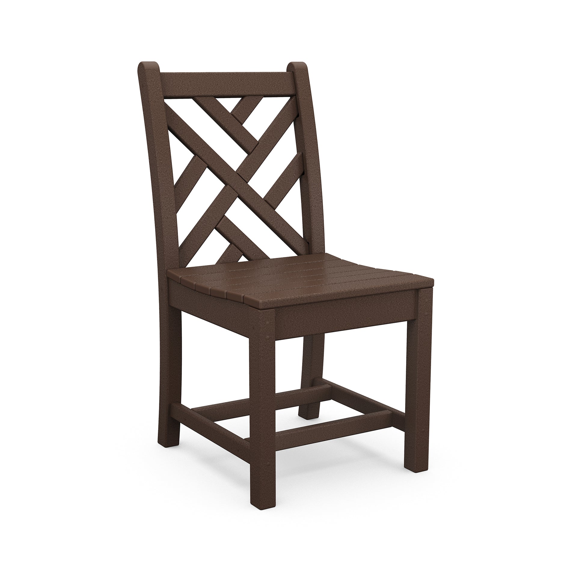 POLYWOOD Chippendale Outdoor Dining Chair with elegant brown crisscross backrest, crafted for outdoor durability and comfort.