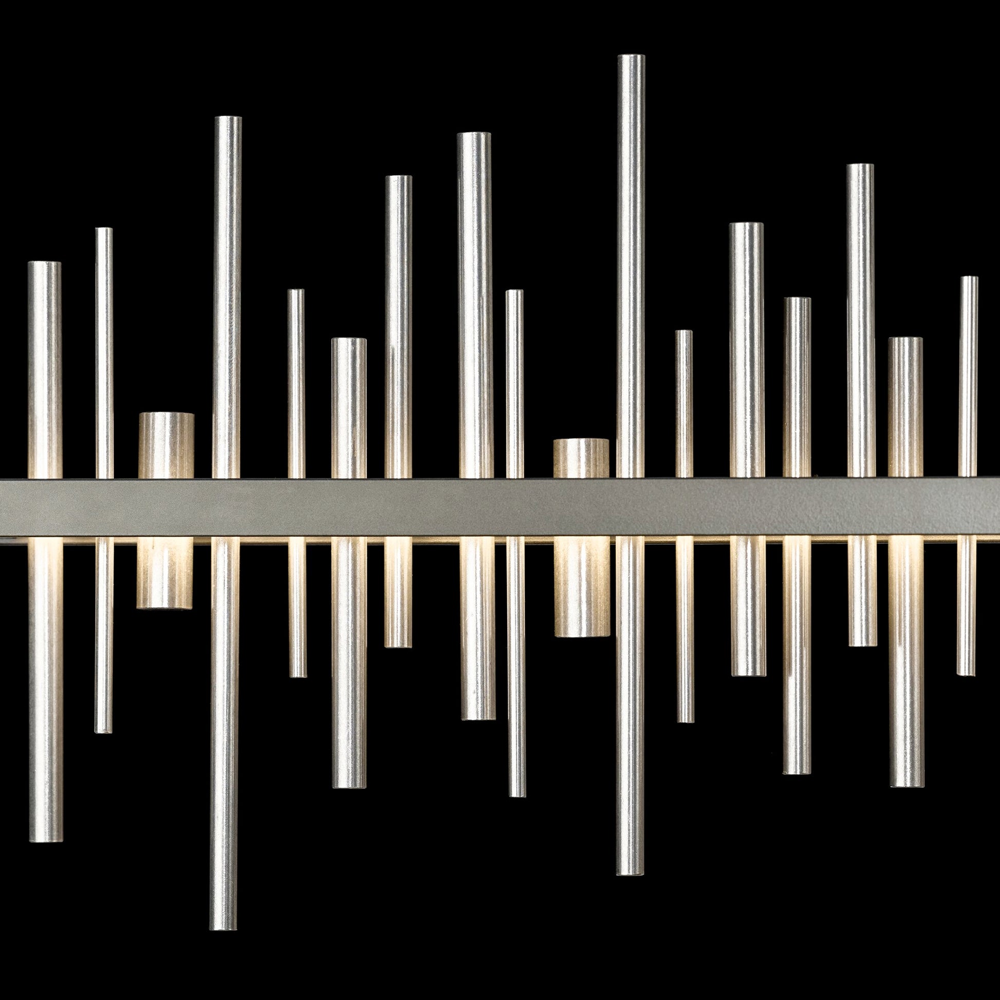 Cityscape Large LED Pendant by Hubbardton Forge with metallic rods in varying lengths, showcasing modern elegance.