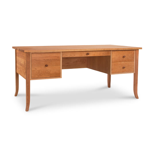 Large Wood Flare Leg Executive Desk by Lyndon Furniture, American made with 3 right drawers and 1 large left drawer, crafted from quality hardwood.