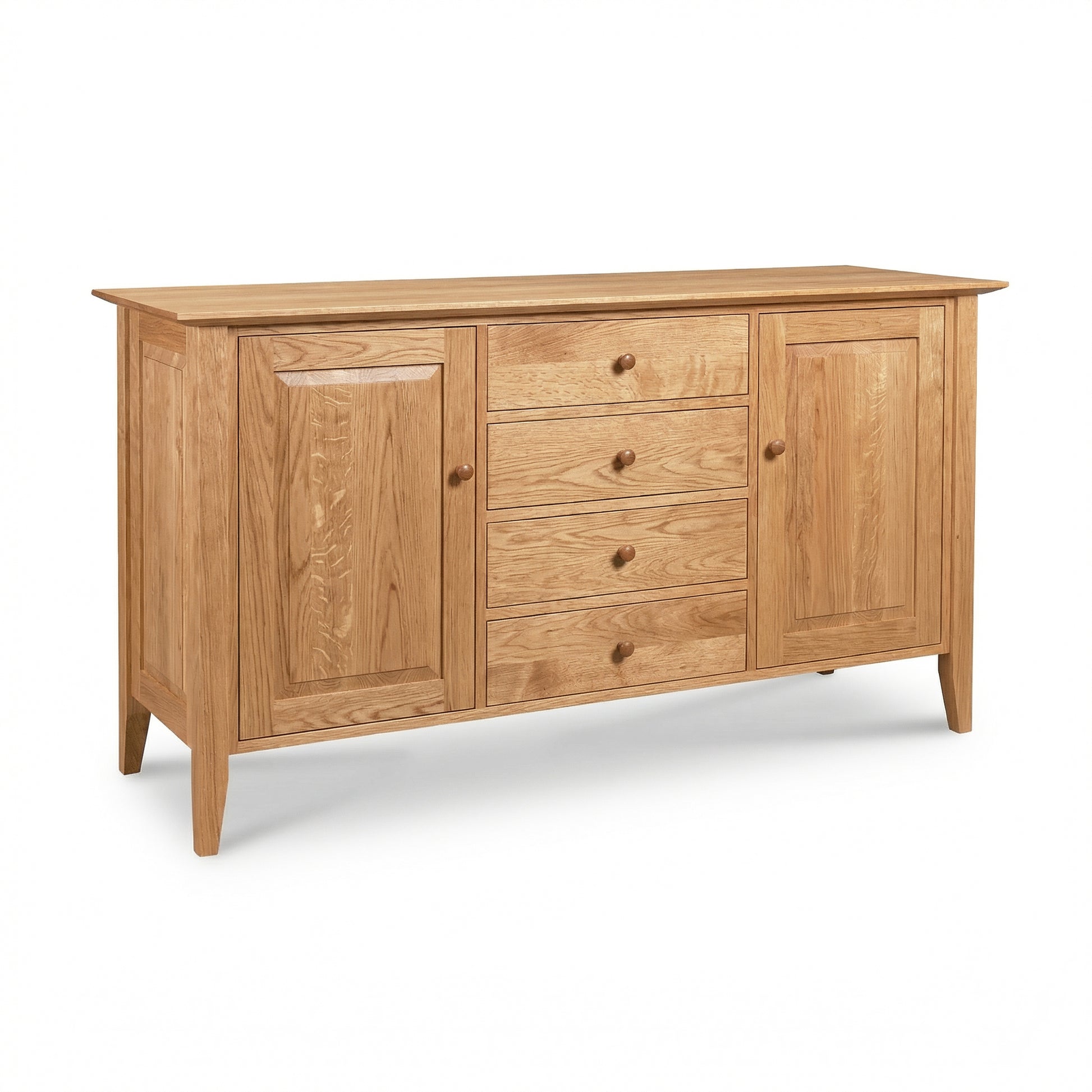 Lyndon Furniture Classic Shaker Large Buffet in light solid wood, featuring two doors and four drawers, handcrafted in Vermont by American artisans.