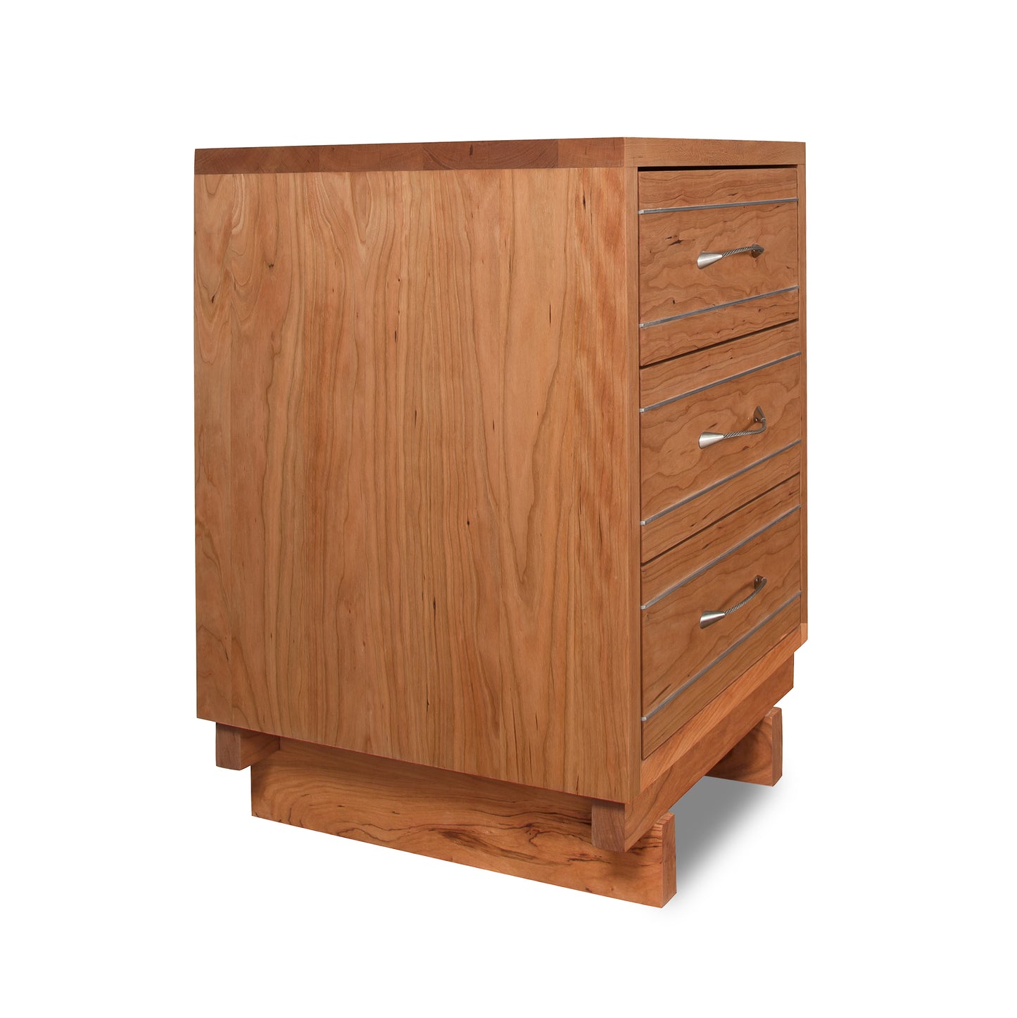 Contemporary Cable 3-Drawer Nightstand with distinctive cable pulls, crafted from solid hardwood, showcasing expert Vermont craftsmanship and modern design.
