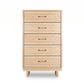 Contemporary Cable 5-Drawer Chest by Vermont Furniture Designs with light wood and sleek metal handles, crafted in the USA, American made.