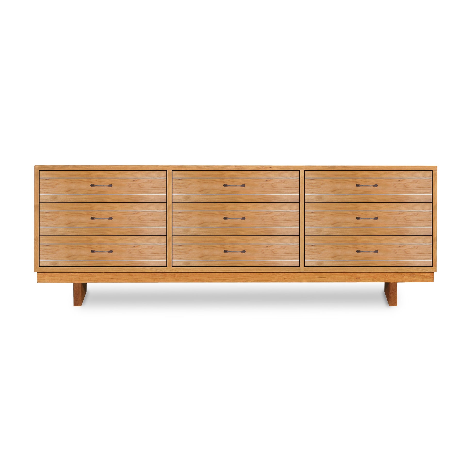 Contemporary Cable 9-Drawer Dresser crafted from solid hardwood with nine spacious drawers and sleek black metal handles.