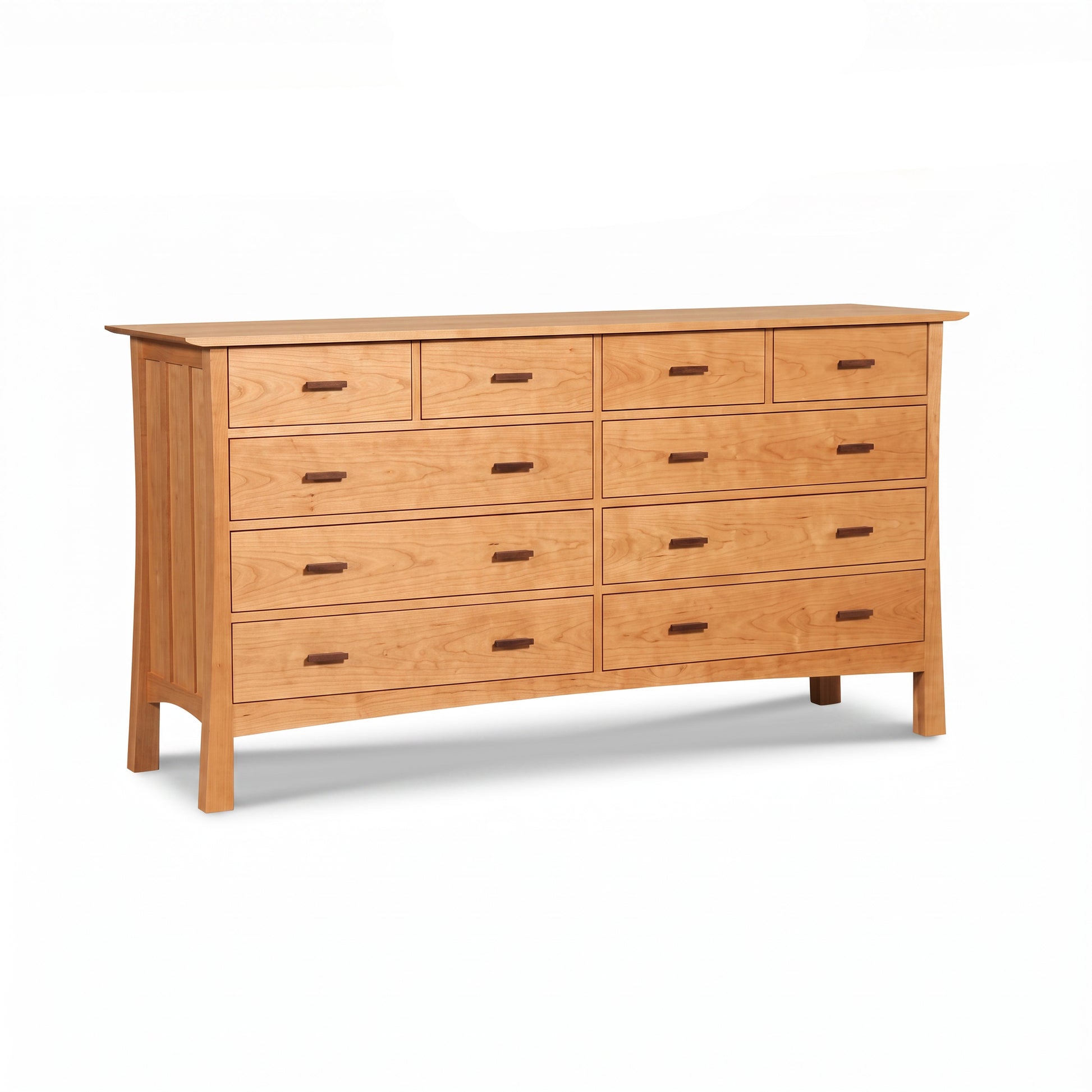 Contemporary Craftsman 10-Drawer Wide Dresser by Vermont Furniture Designs in solid wood with rectangular handles, handcrafted American-made quality.