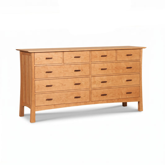 Contemporary Craftsman 10-Drawer Wide Dresser by Vermont Furniture Designs in solid wood with rectangular handles, handcrafted American-made quality.
