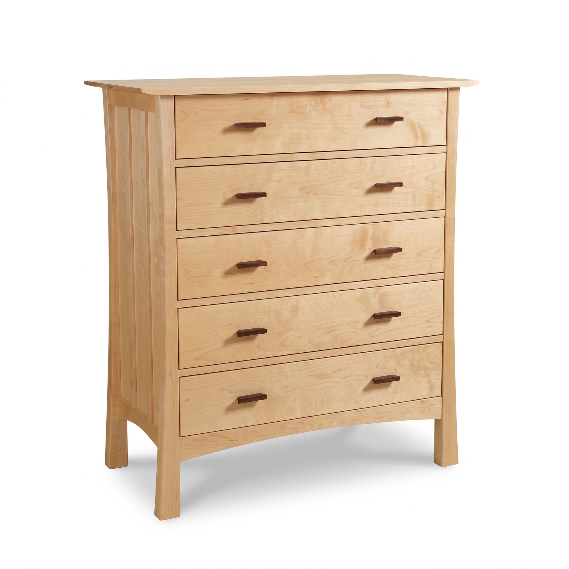 Contemporary Craftsman 5-Drawer Chest by Vermont Furniture Designs in light wood with dark handles, showcasing classic Vermont craftsmanship.