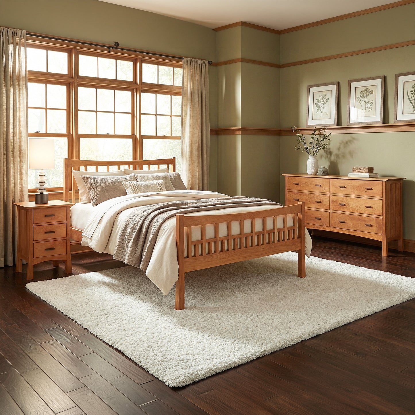 Vermont Furniture Designs Contemporary Craftsman 6-Drawer Dresser showcased in a bedroom, highlighting its American made quality and craftsmanship.