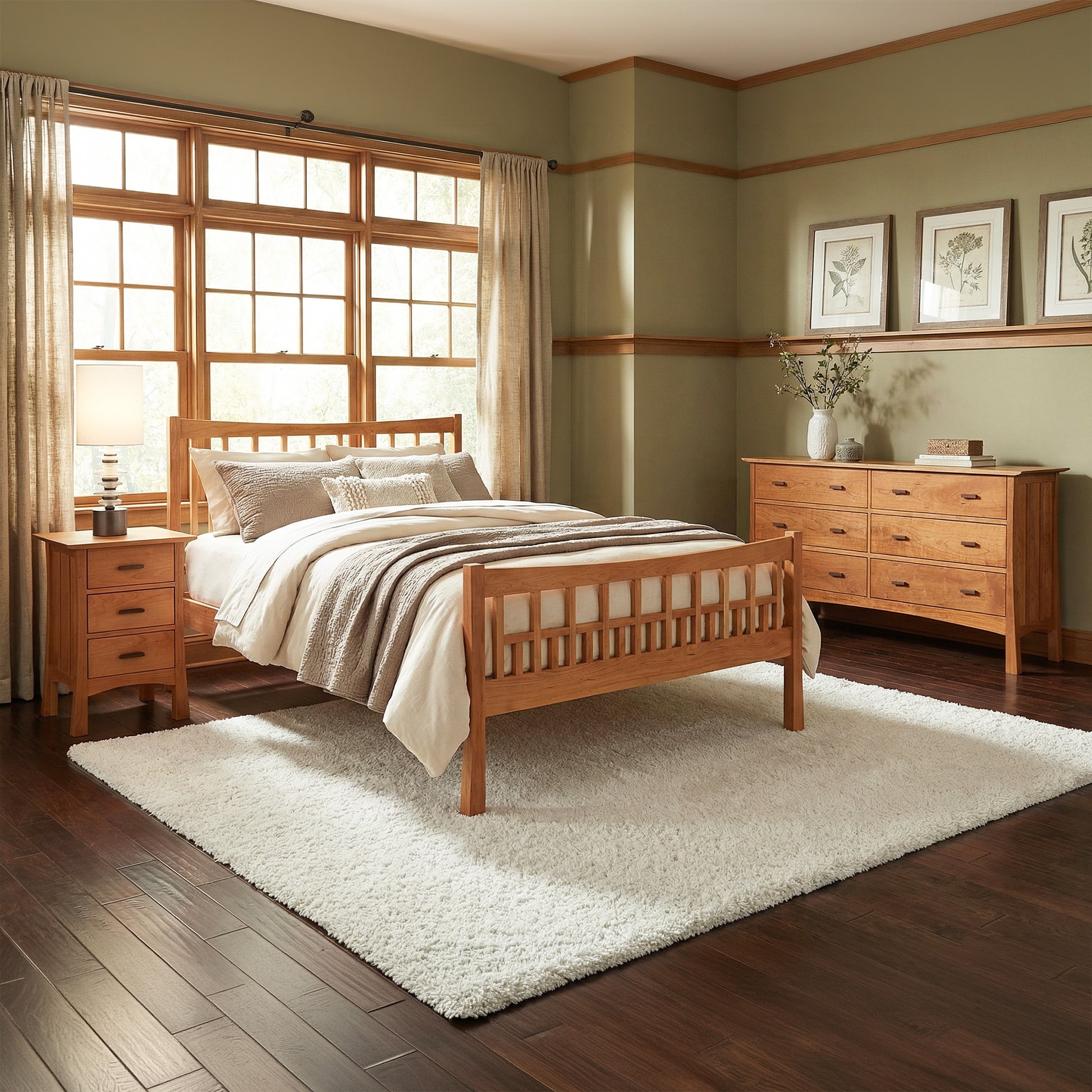 Vermont Furniture Designs Contemporary Craftsman 6-Drawer Dresser showcased in a bedroom, highlighting its American made quality and craftsmanship.