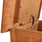 Vermont Furniture Designs Contemporary Craftsman Blanket Chest with open lid, showcasing metal hinges and support arm, crafted in fine wood.