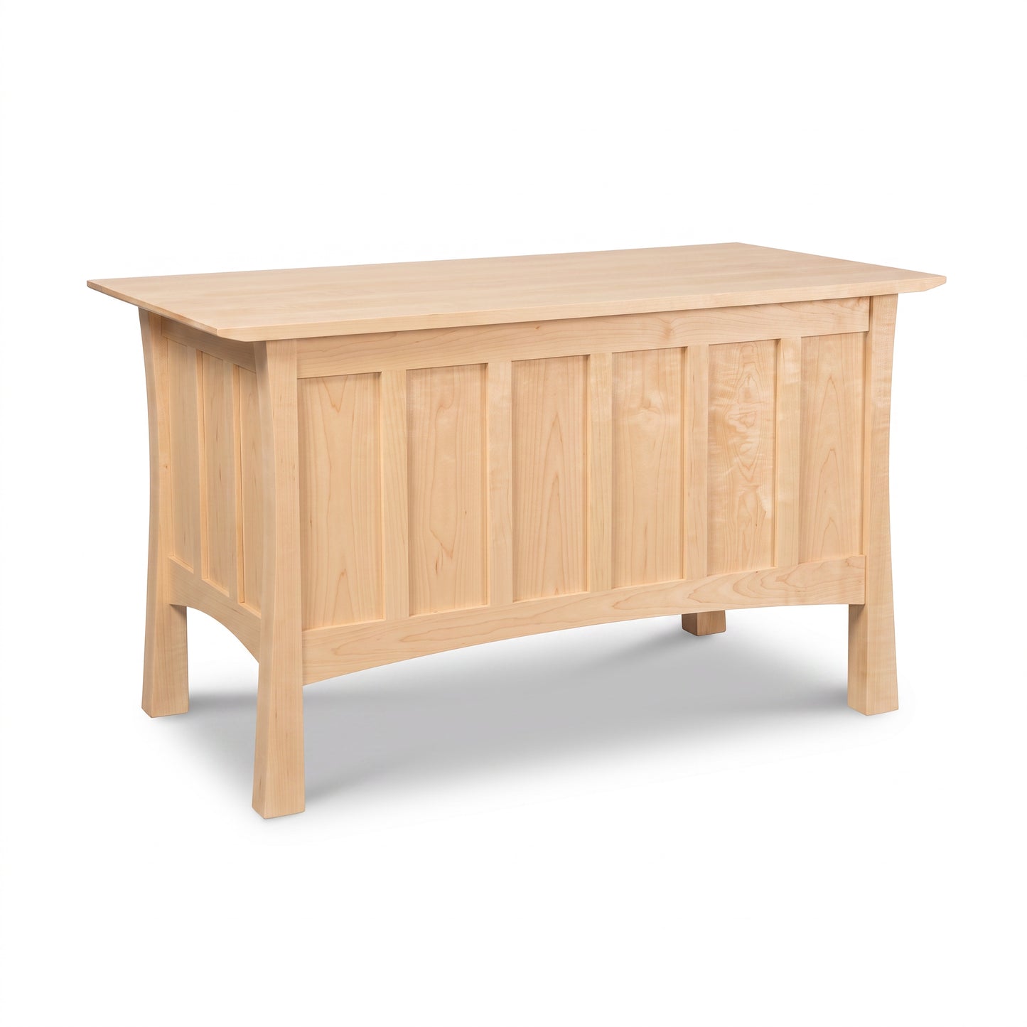 Contemporary Craftsman Blanket Chest by Vermont Furniture Designs with paneled sides, flat lid, and four short legs, expertly crafted in solid wood.