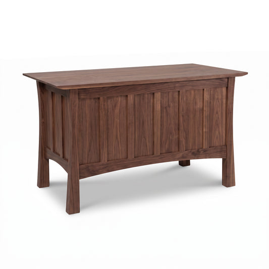 Contemporary Craftsman Blanket Chest by Vermont Furniture Designs showcasing a paneled front and elegant curved legs, crafted in solid wood.